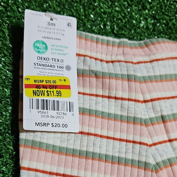 Carter's Striped Flare Baby Leggings - Pink, Orange, Green - Picture 2 of 4